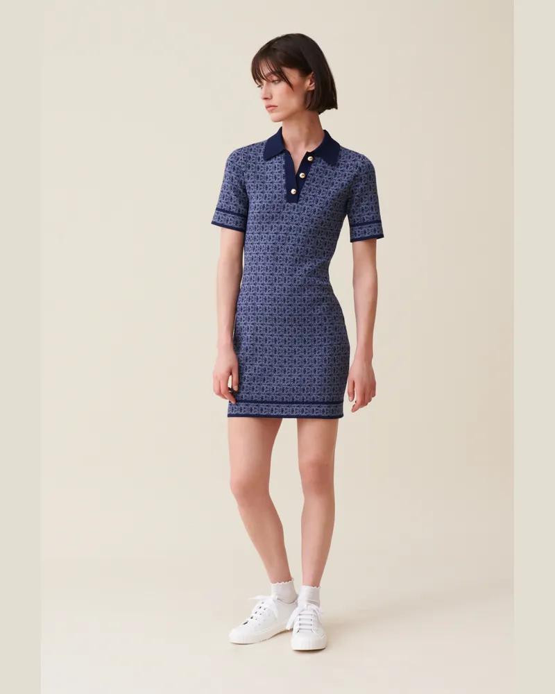 Claudie Pierlot Kurzes marineblaues Monogrammkleid Marine