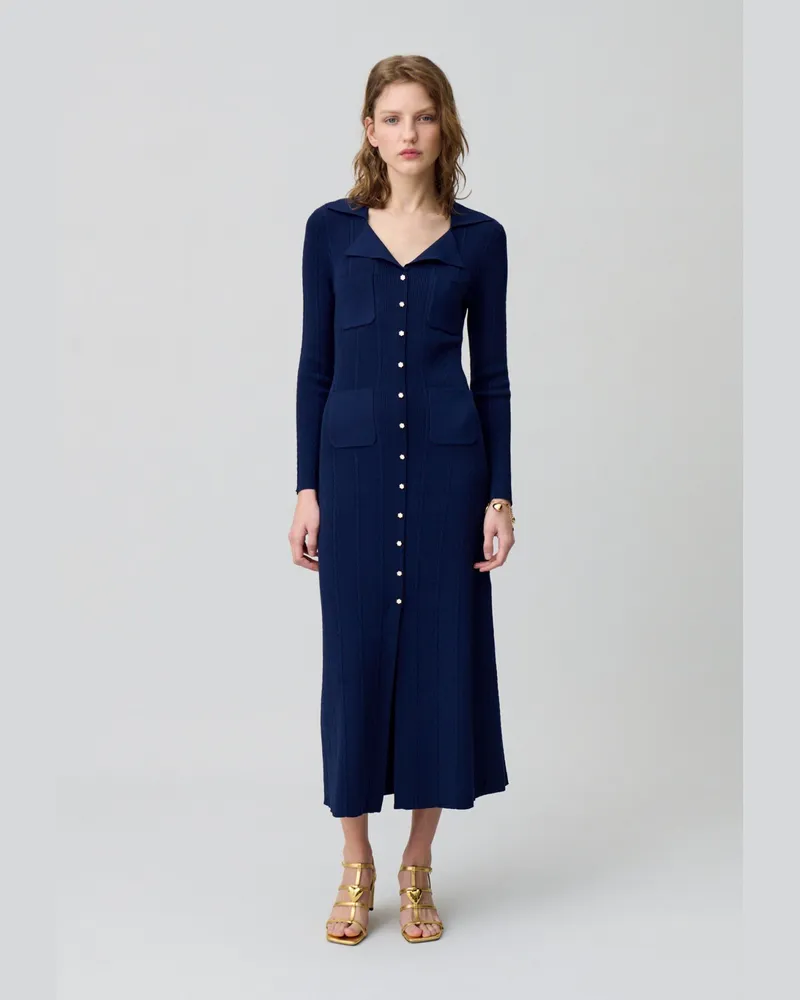 Claudie Pierlot Knielanges Strickkleid Marine