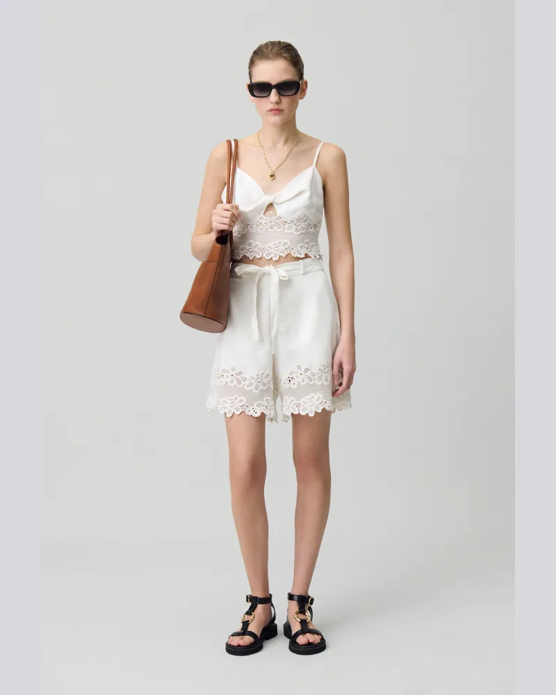 Claudie Pierlot Kurze weite bestickte Shorts Ecru