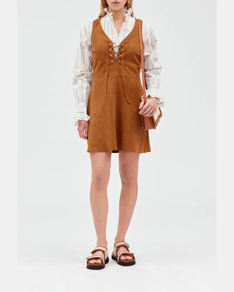 Claudie Pierlot Veloursleder-Kleid Kamel