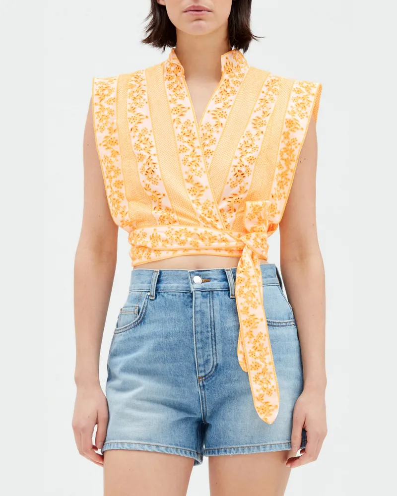 Claudie Pierlot Top in Wickelform mit Stickerei, Mimose Mimosa