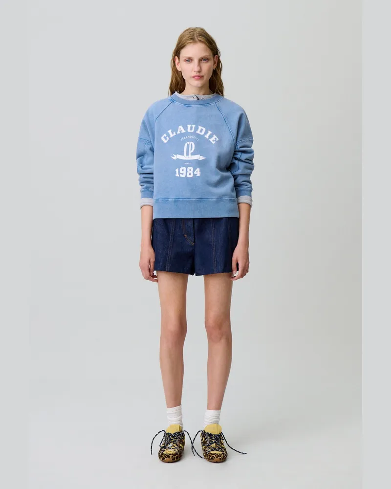 Claudie Pierlot Sweatshirt verwaschener Baumwolle Bleu