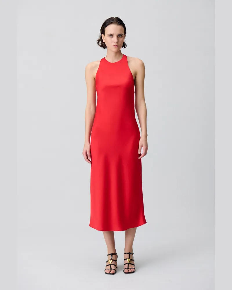 Claudie Pierlot Langes, rückenfreies Satinkleid Rouge