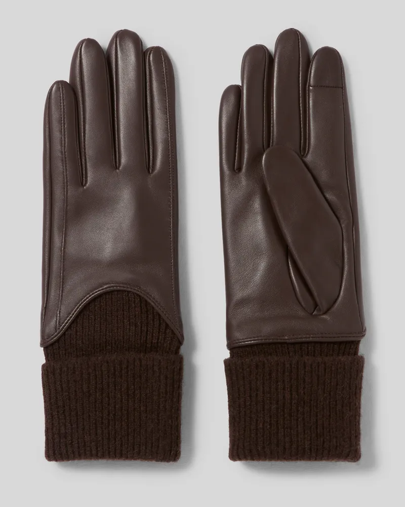 Claudie Pierlot Handschuhe aus Leder und Strick Schokolade