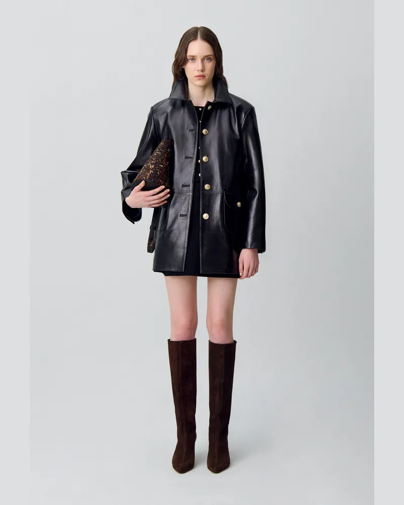 Claudie Pierlot Weite Lederjacke Schwarz