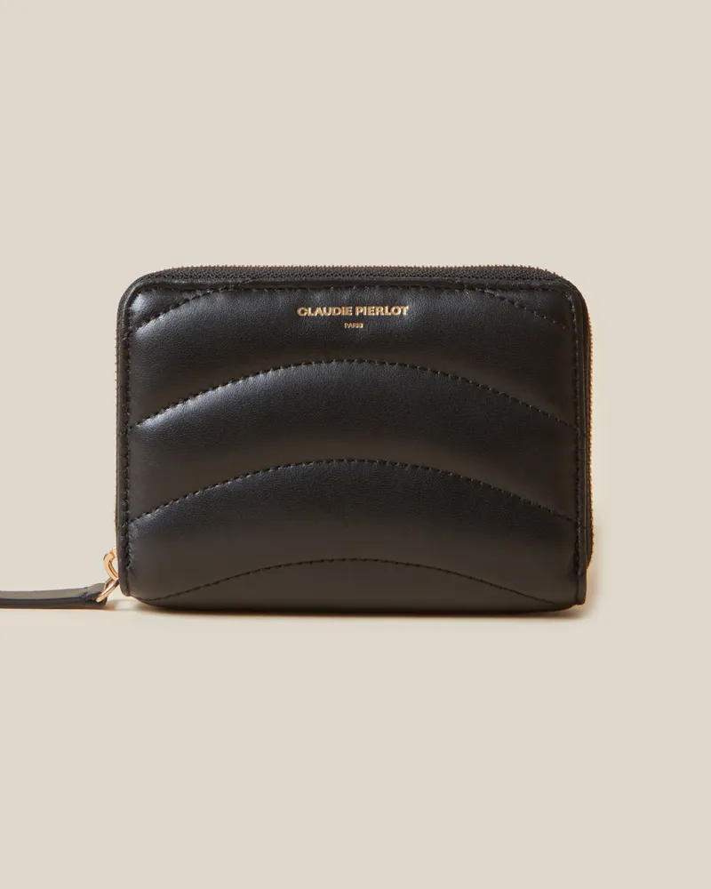 Claudie Pierlot Gesteppter Leder-Geldbeutel Alba Schwarz