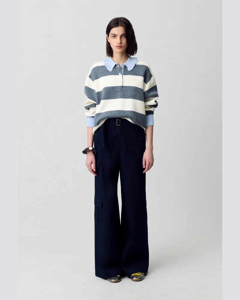 Claudie Pierlot Polohemd mit breiten Streifen Grau-meliert