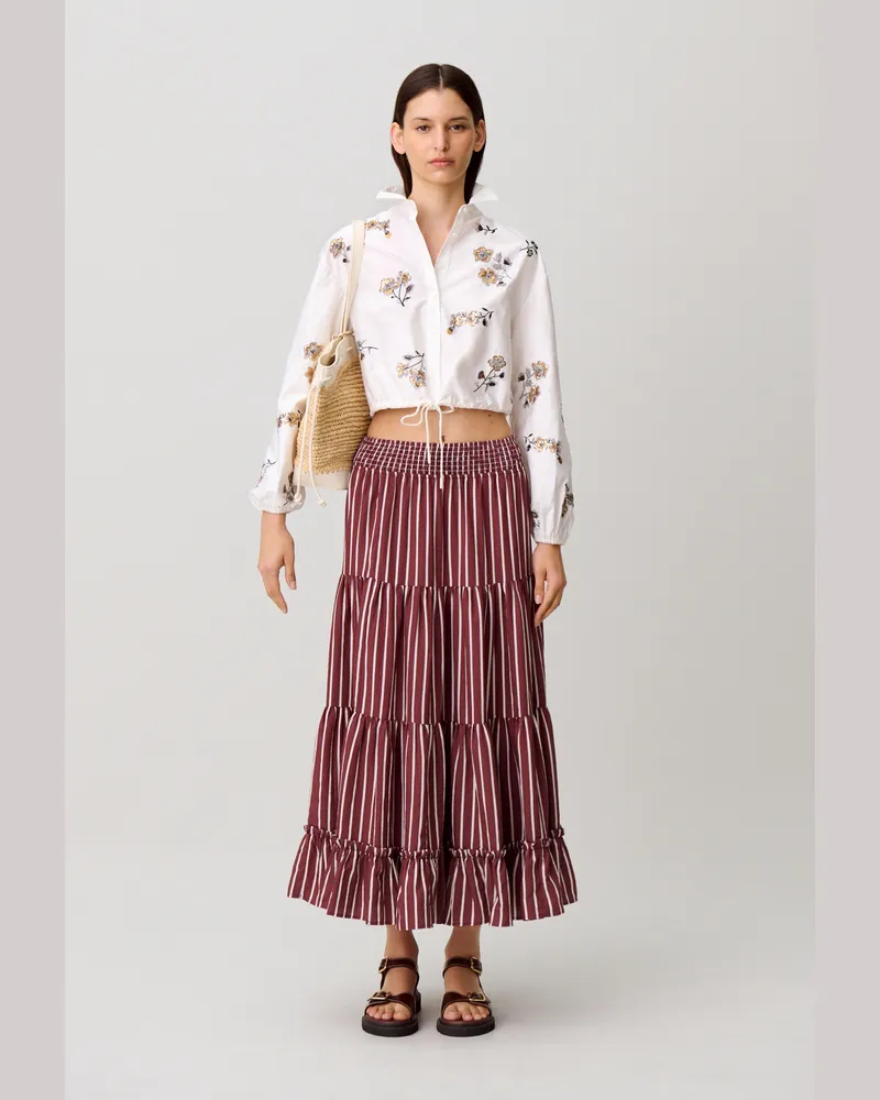 Claudie Pierlot Hemd mit Blumen und Pailletten Ecru