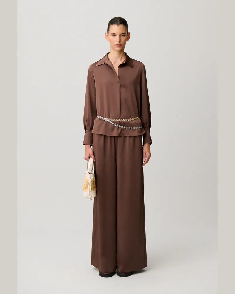 Claudie Pierlot Fließende Bluse mit Kragen Marron