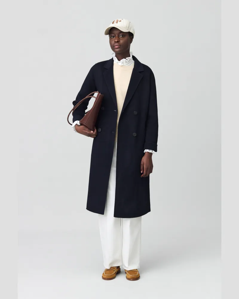 Claudie Pierlot Mittellanger marineblauer Wollmantel Marine