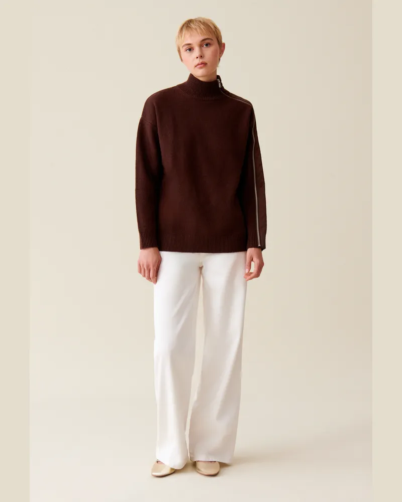 Claudie Pierlot Rollkragenpullover Reißverschluss Schokolade