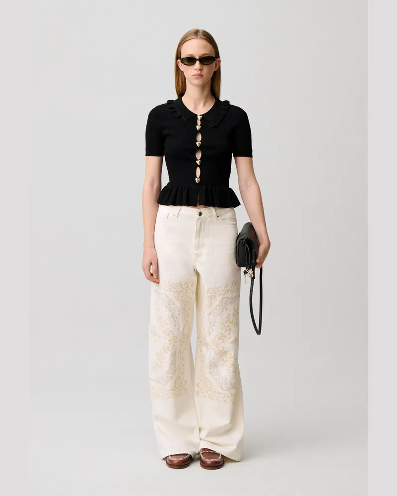 Claudie Pierlot Top mit Herz-Ajourmuster Schwarz