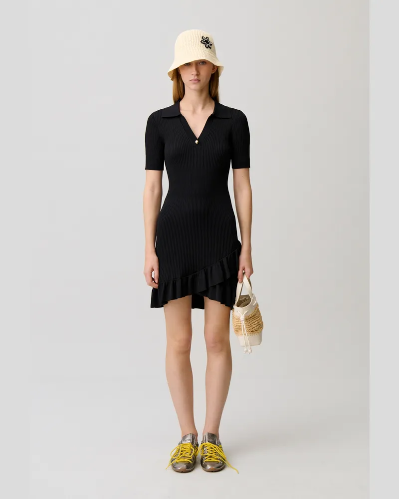 Claudie Pierlot Strickkleid mit Hemdkragen Schwarz