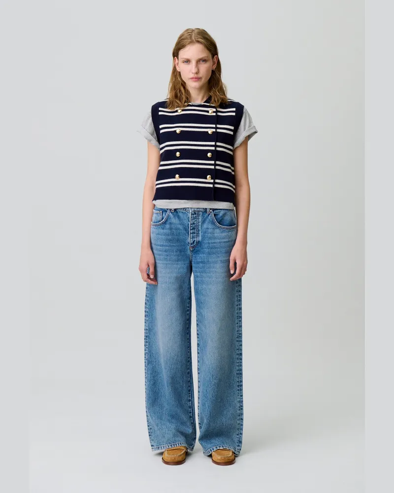 Claudie Pierlot Ärmellose gestreifte Strickjacke Zweifarbig