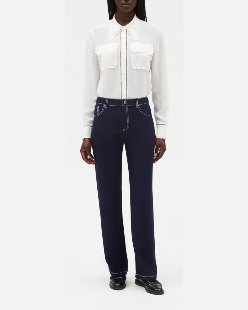 Claudie Pierlot Gerade geschnittene Hose blauer Seide Tinte