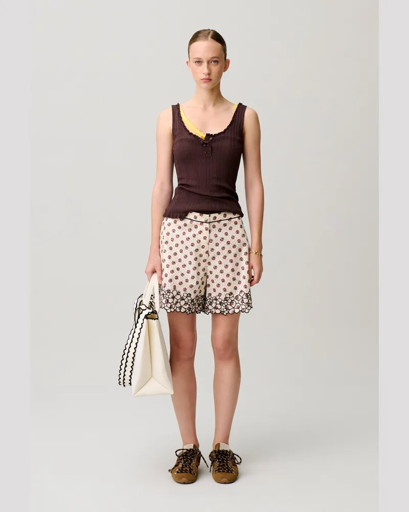 Claudie Pierlot Popeline-Shorts mit Blumenstickerei Heller