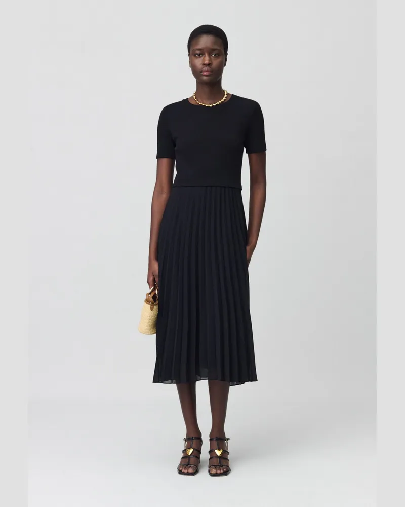 Claudie Pierlot Langes Kleid Teli aus Materialmix Schwarz