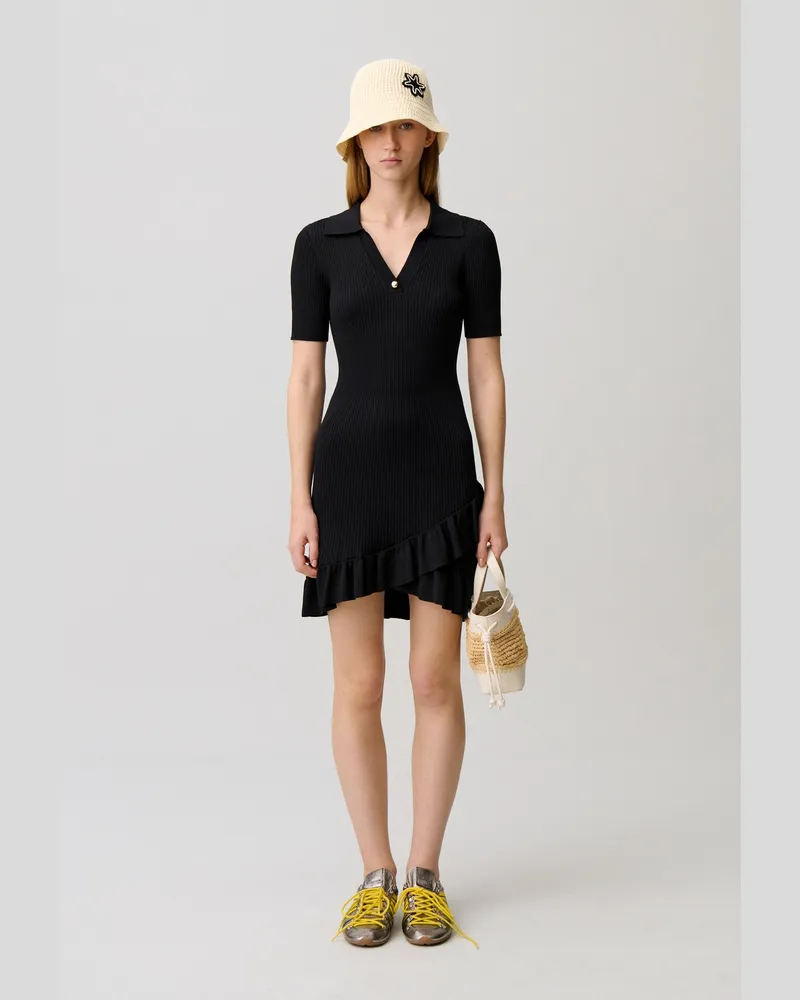 Claudie Pierlot Strickkleid mit Hemdkragen Schwarz