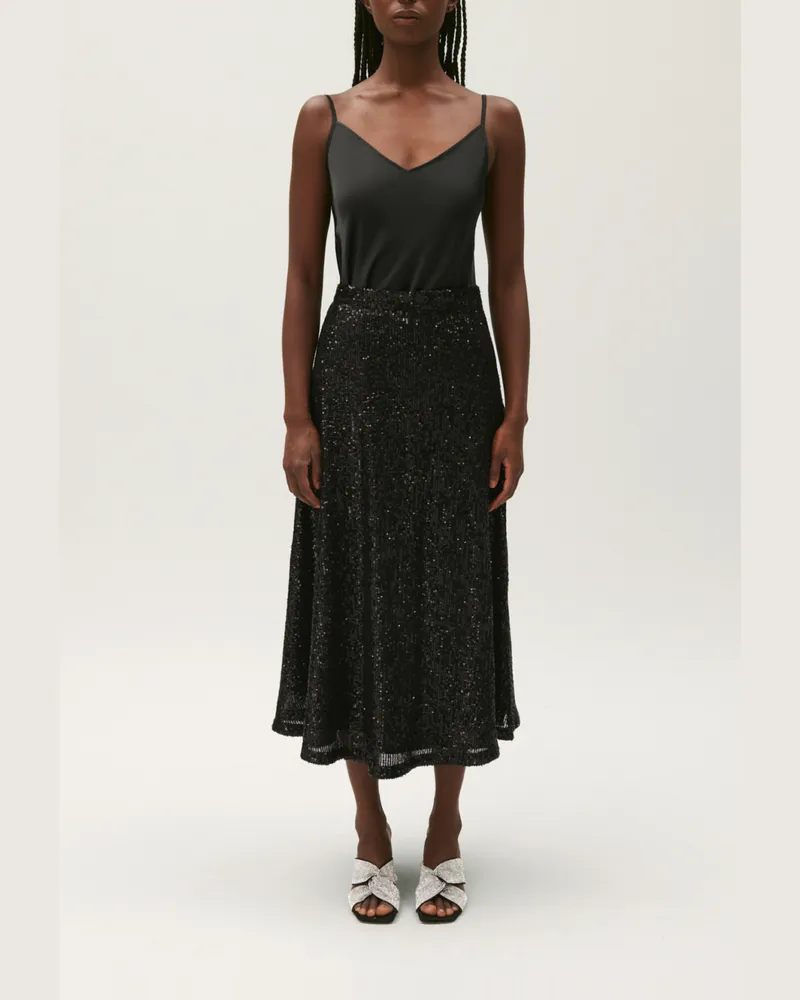 Claudie Pierlot Midi-Rock mit Pailletten schwarz Schwarz