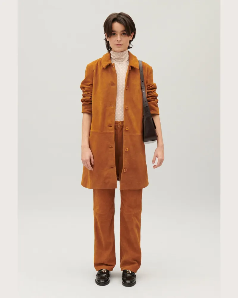 Claudie Pierlot Gerader Mantel Suèdeleder Dunkelbeige Dunkles