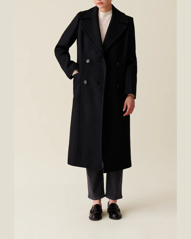 Claudie Pierlot Langer Mantel übergeschlagener Kragen Schwarz