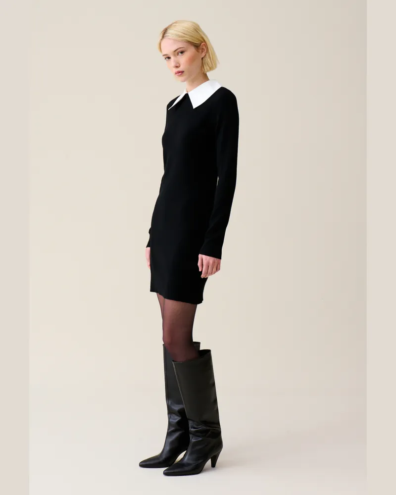 Claudie Pierlot Strickkleid abnehmbarem Kragen Schwarz