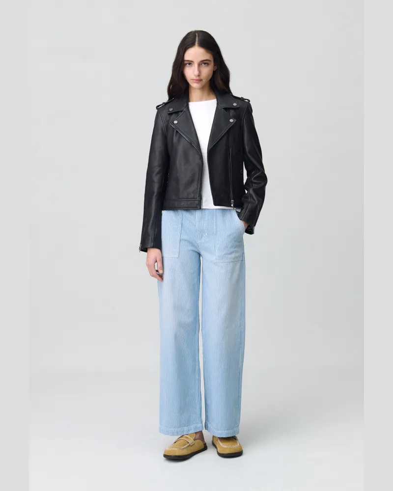 Claudie Pierlot Jacke aus genarbtem schwarzem Leder Schwarz