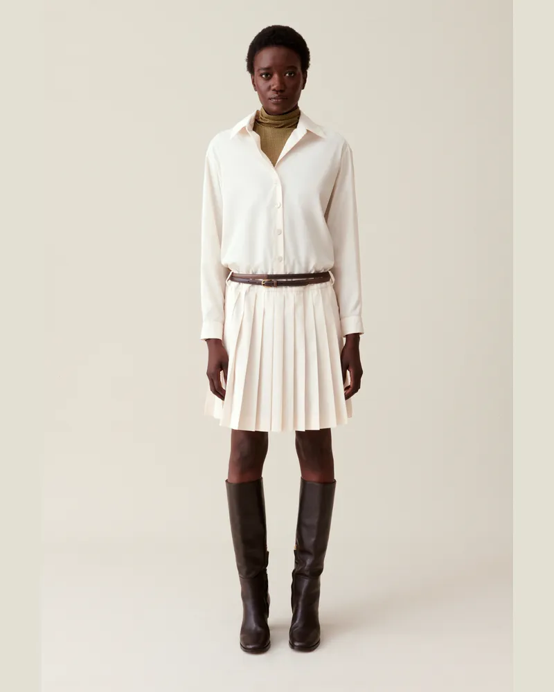 Claudie Pierlot Geknöpftes Hemdkleid mit Gürtel Ecru
