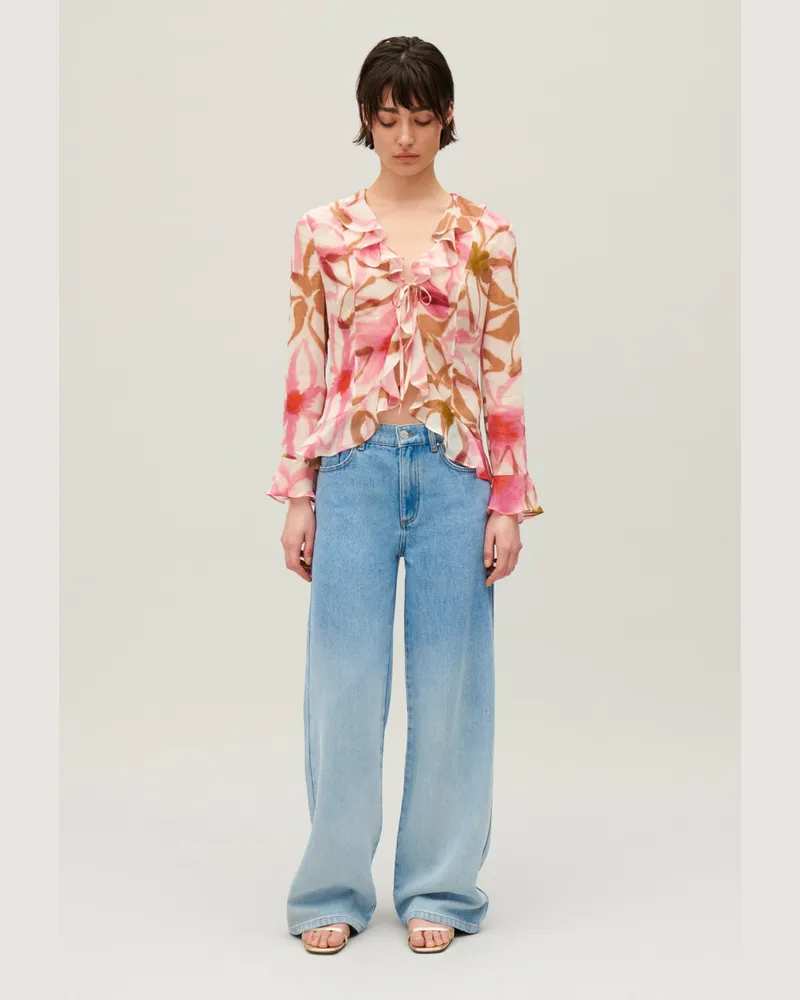 Claudie Pierlot Seiden-Hemdbluse mit Aquarell-Print Dunkler