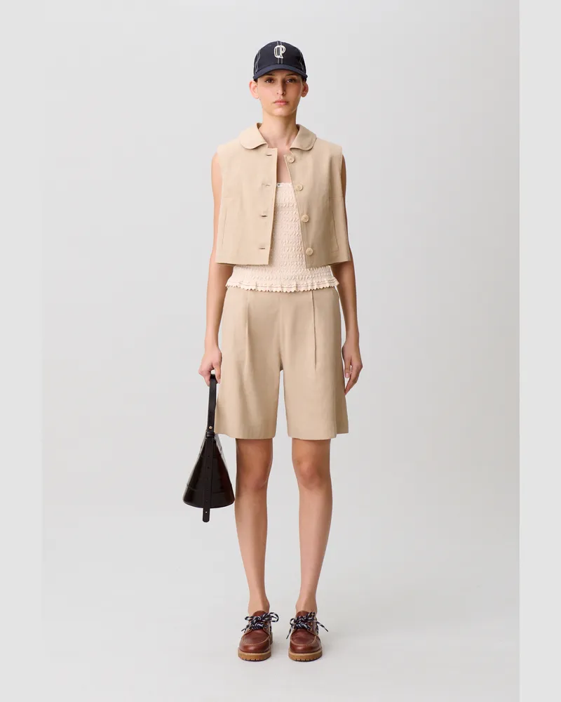 Claudie Pierlot Kurzer Leinenblazer Sand