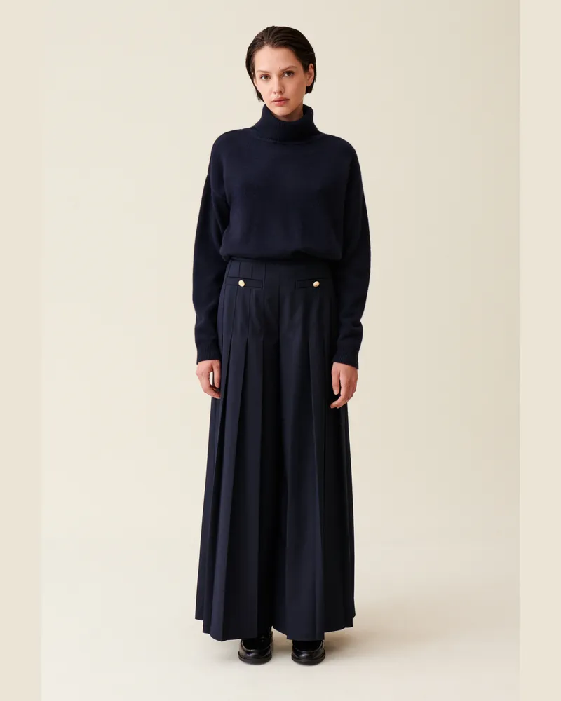 Claudie Pierlot Weite marineblaue Plissee-Hose Marine