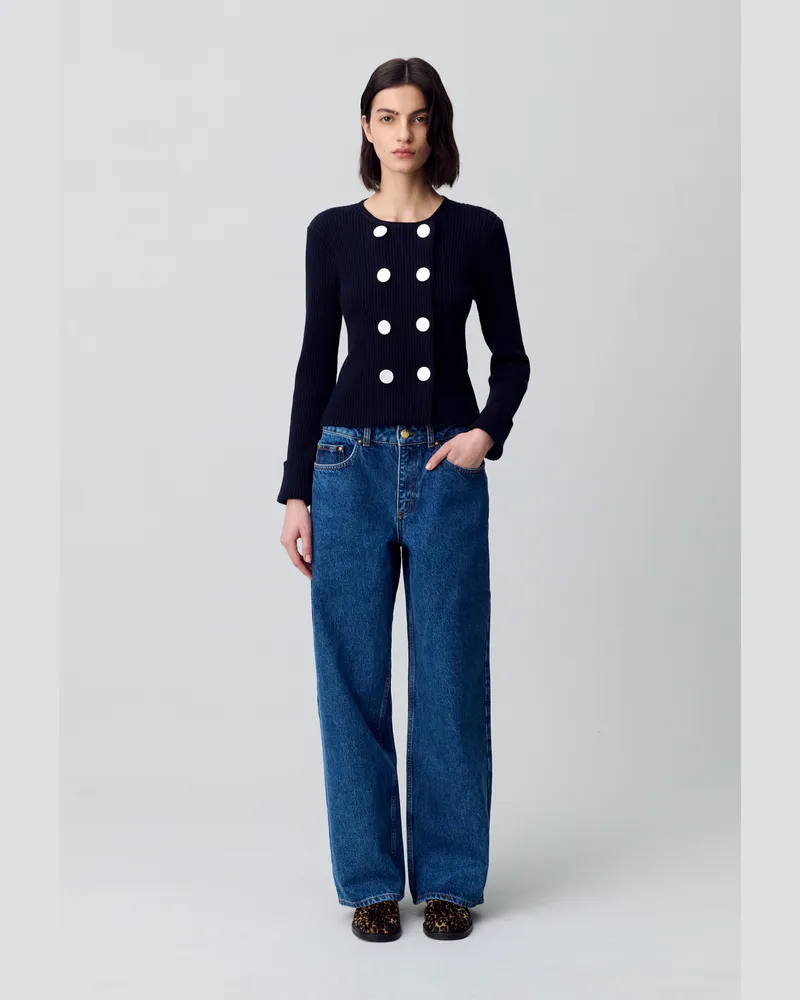 Claudie Pierlot Gestrickte Knopfjacke aus Wollmix Marine