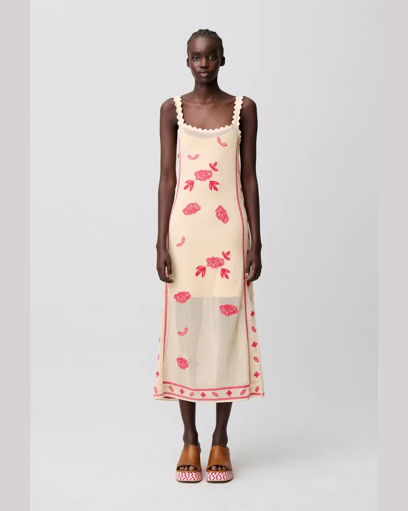 Claudie Pierlot Midikleid mit Blumenstickerei Zweifarbig