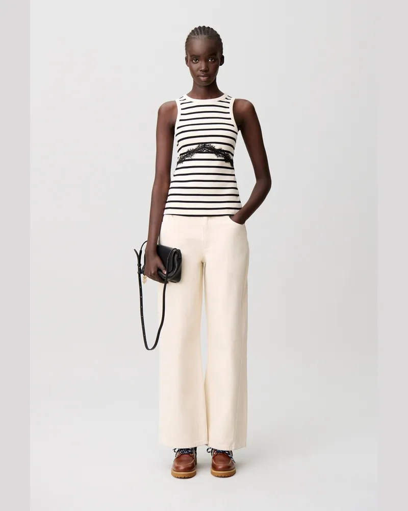 Claudie Pierlot Breton-Shirt aus Baumwolle, Spitze Zweifarbig