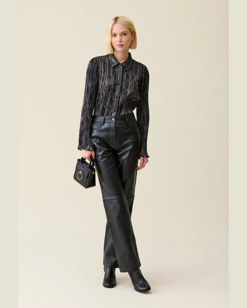 Claudie Pierlot Fließende silberne Plissee-Bluse Schwarz