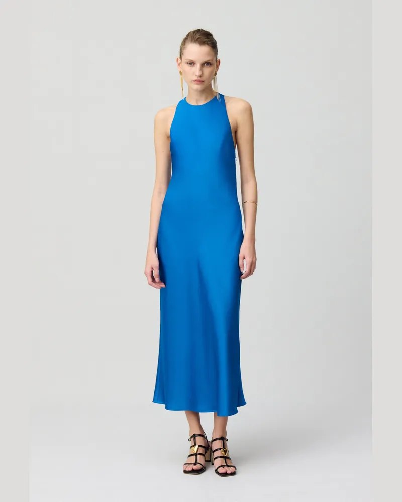 Claudie Pierlot Langes, rückenfreies Satinkleid Bleu