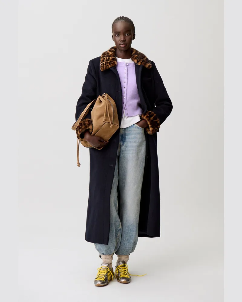 Claudie Pierlot Langer Wollmantel Leopardenmuster Zweifarbig