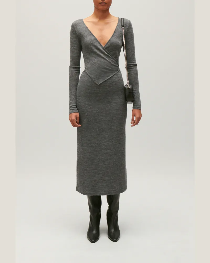 Claudie Pierlot Hellgraues Midikleid aus Wolljersey Hell-grau