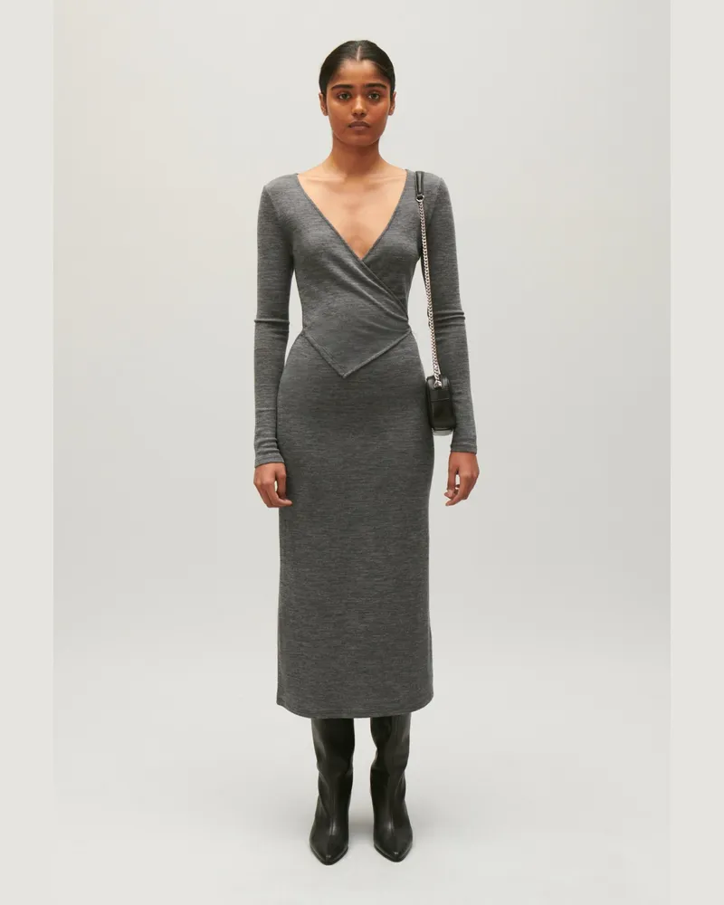 Claudie Pierlot Hellgraues Midikleid aus Wolljersey Hell-grau