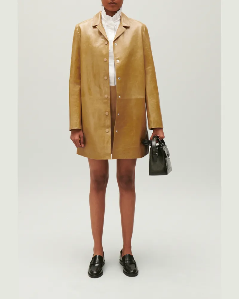 Claudie Pierlot Lange Lederjacke in Ockergelb Blass-gelb