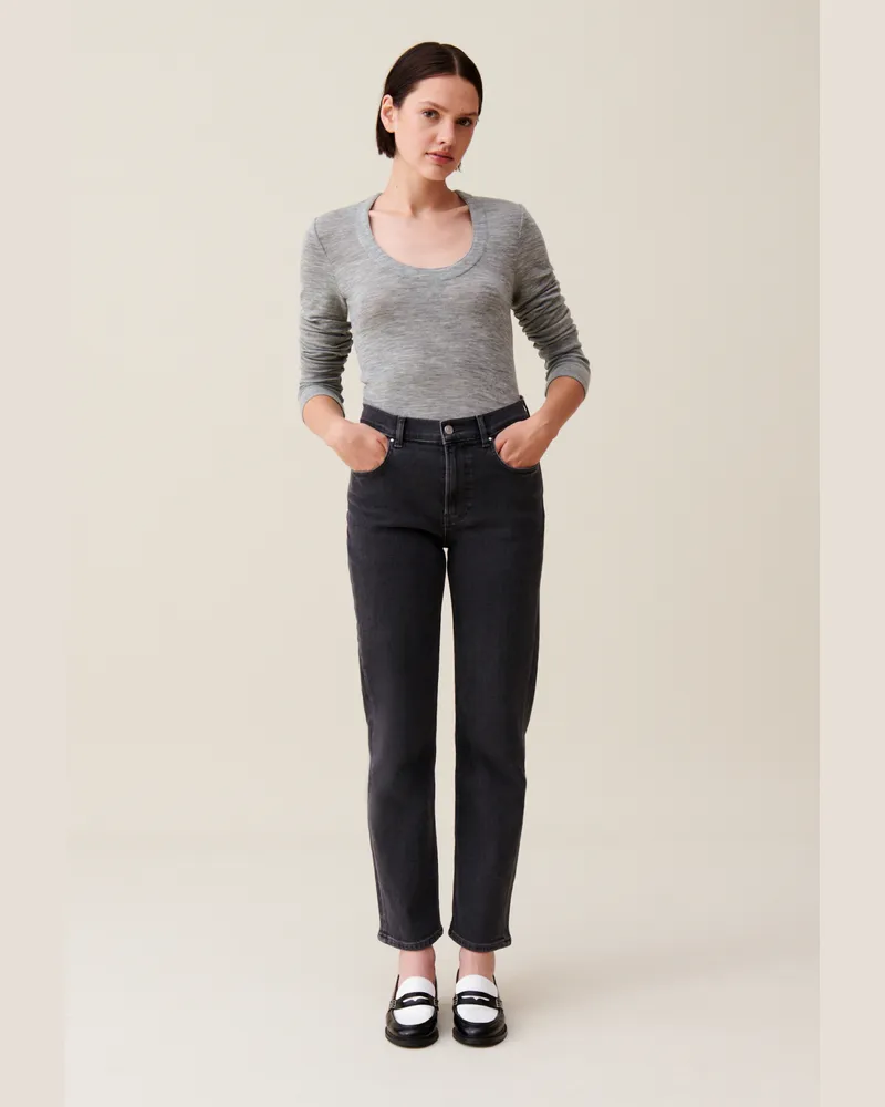 Claudie Pierlot Eng anliegendes graues Stricktop Grau-meliert