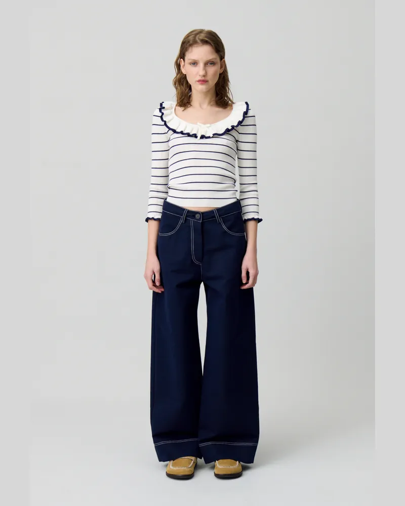 Claudie Pierlot Gestreifter feiner Strickpullover Marine