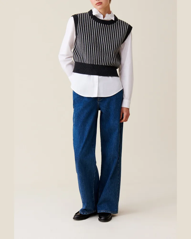 Claudie Pierlot Gestreifter ärmelloser Pulli Grau-meliert