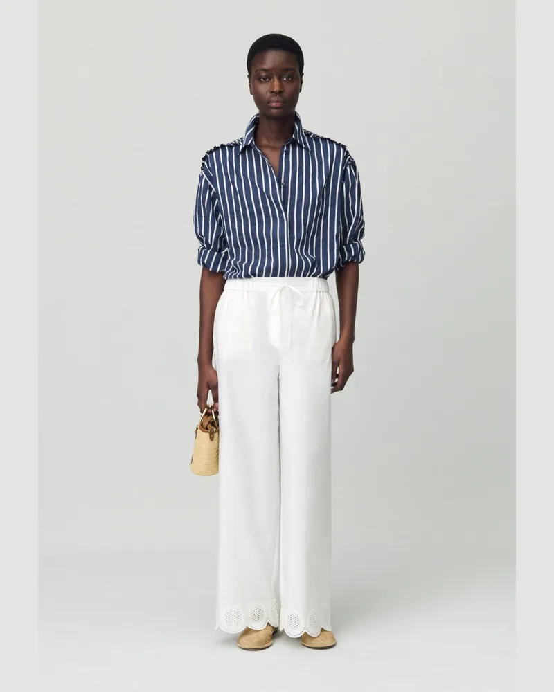 Claudie Pierlot Weite, leichte Hose mit Stickerei Ecru
