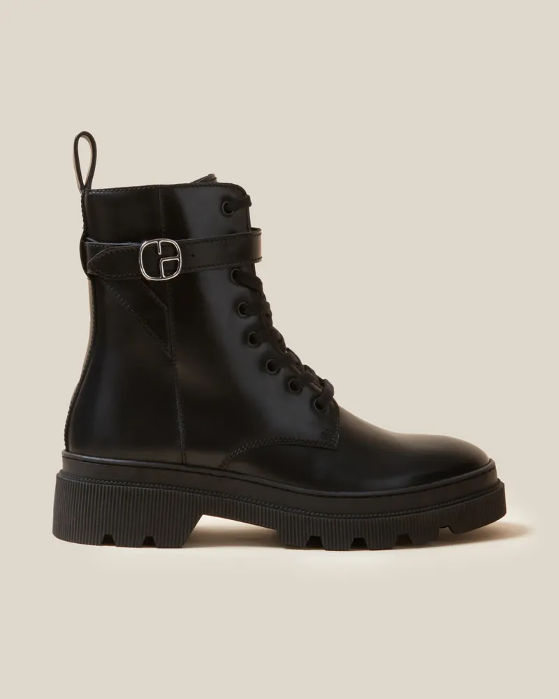 Claudie Pierlot Leder Ranger Stiefel Schwarz