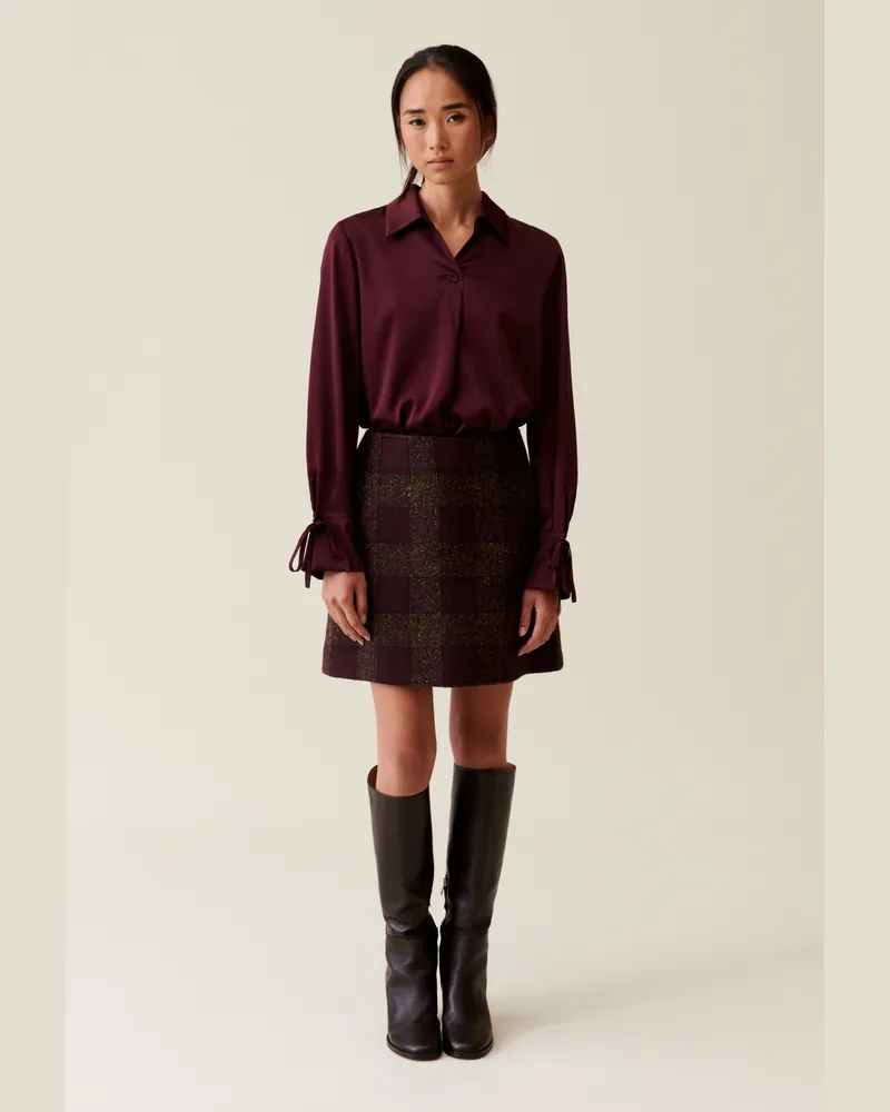 Claudie Pierlot Fließende Bluse mit offenem Kragen Bordeaux
