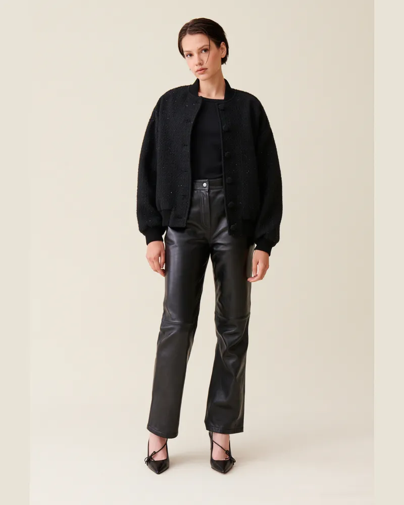 Claudie Pierlot Schwarze Tweed-Bomberjacke Schwarz