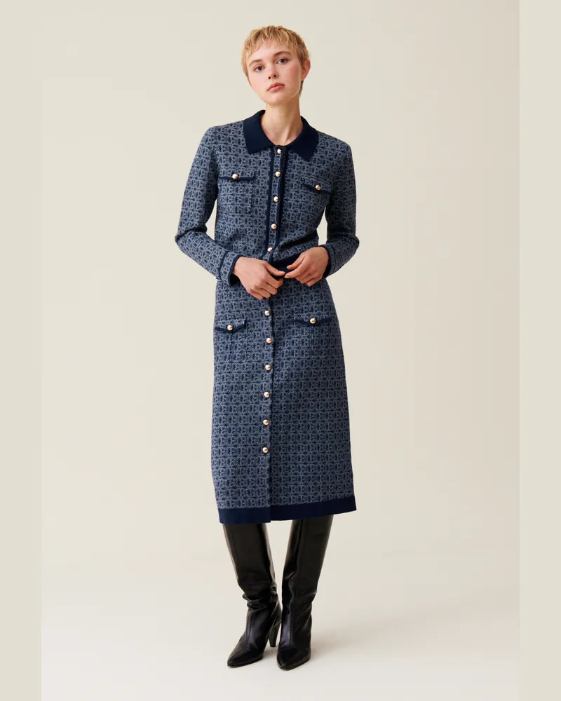 Claudie Pierlot CP-Monogramm-Cardigan Hemdkragen Marine