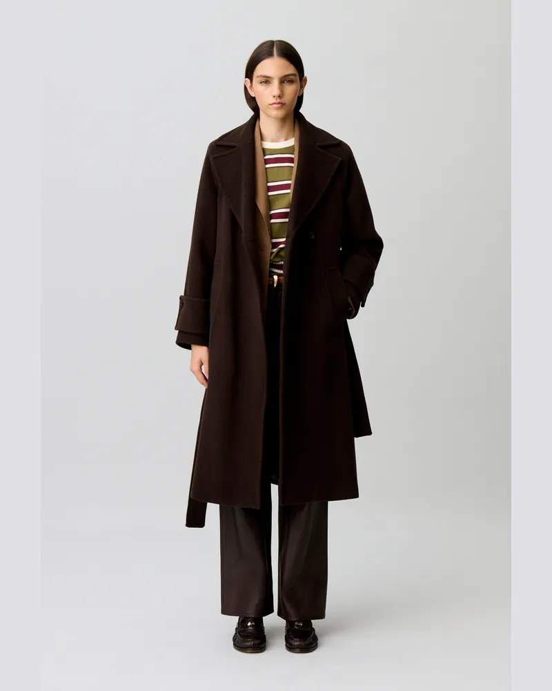 Claudie Pierlot Langer Mantel mit Gürtel Braun