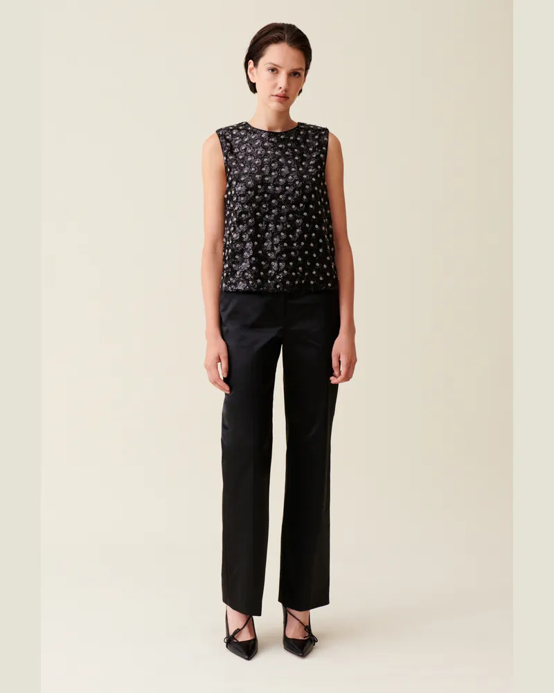 Claudie Pierlot Schwarzes Top Paillettenstickerei Schwarz